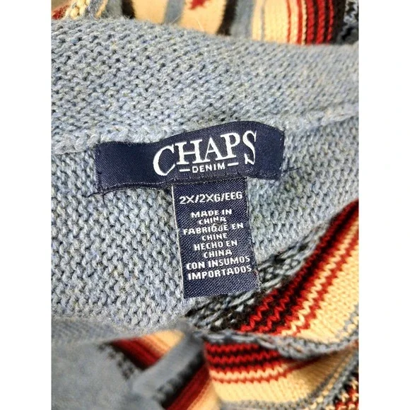Chaps Womens Cardigan Sweater 2X Blue Aztec Western Long Loose - Picture 4 of 8